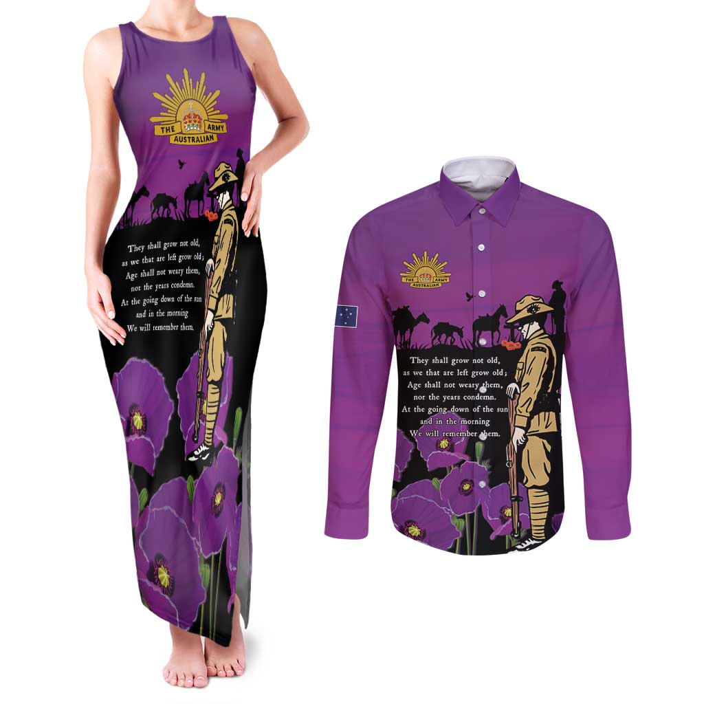 ANZAC Soldier and War Animals Couples Matching Tank Maxi Dress and Long Sleeve Button Shirt We Will Remember Them