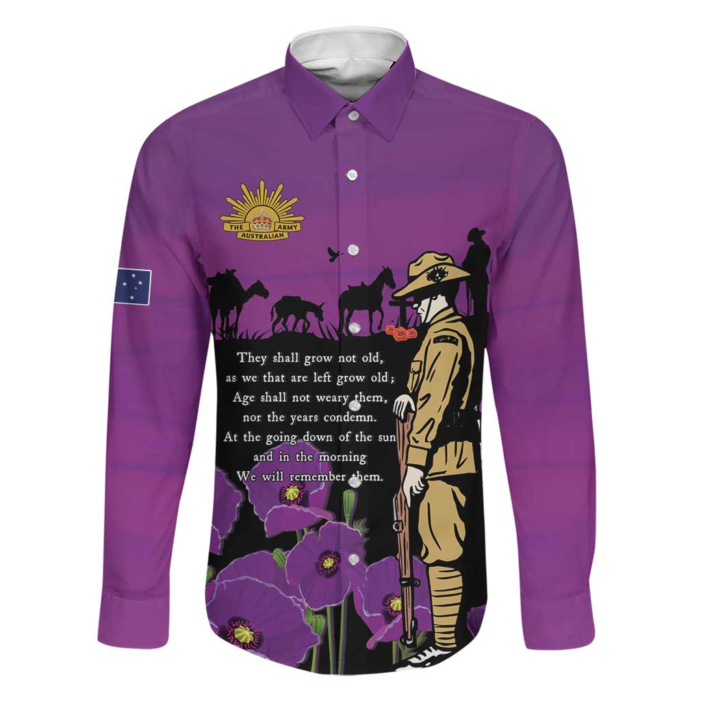 ANZAC Soldier and War Animals Family Matching Long Sleeve Bodycon Dress and Hawaiian Shirt We Will Remember Them LT15 Dad's Shirt - Long Sleeve Purple - Polynesian Pride