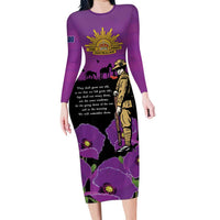 ANZAC Soldier and War Animals Family Matching Long Sleeve Bodycon Dress and Hawaiian Shirt We Will Remember Them LT15 Mom's Dress Purple - Polynesian Pride