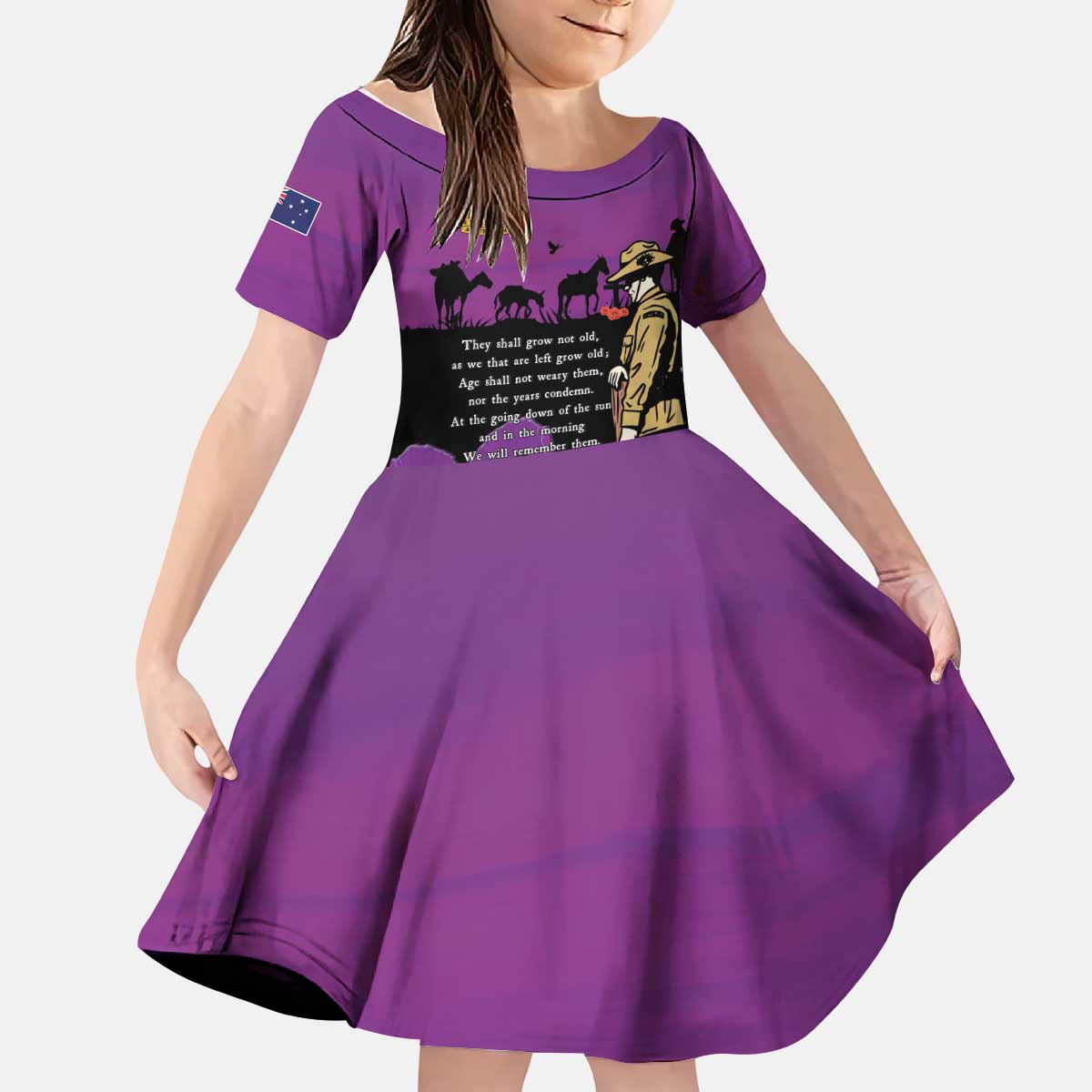 ANZAC Soldier and War Animals Kid Short Sleeve Dress We Will Remember Them
