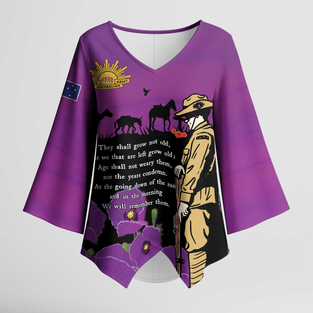 ANZAC Soldier and War Animals Kimono Sleeve Blouse We Will Remember Them