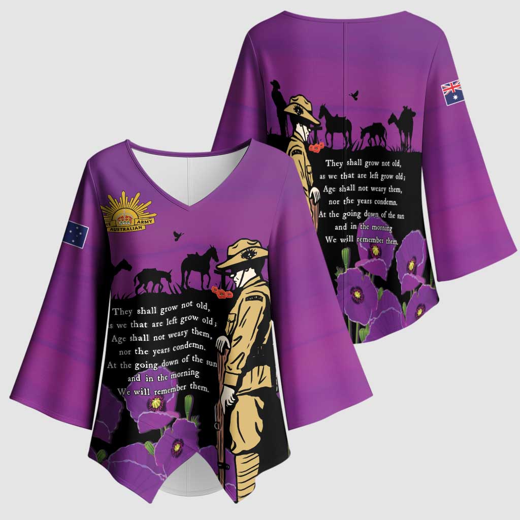 ANZAC Soldier and War Animals Kimono Sleeve Blouse We Will Remember Them