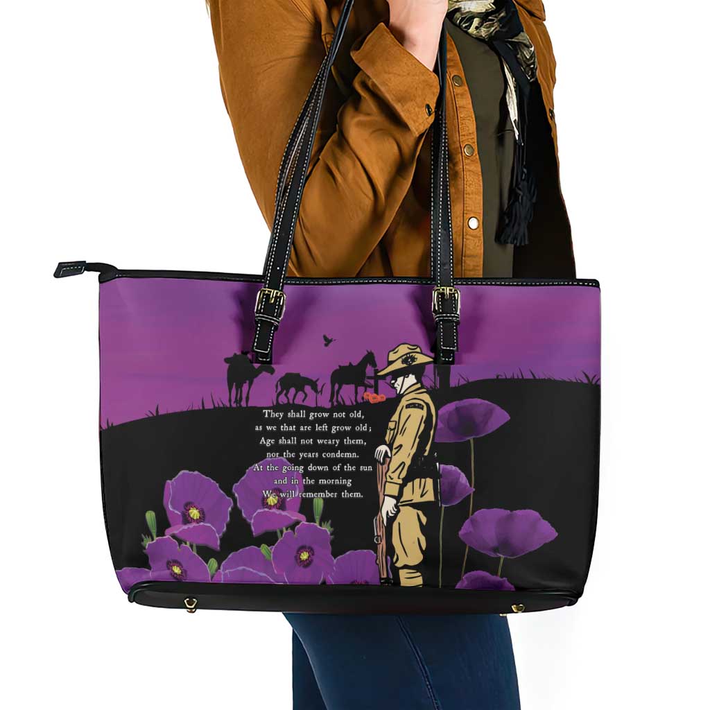 ANZAC Soldier and War Animals Leather Tote Bag We Will Remember Them