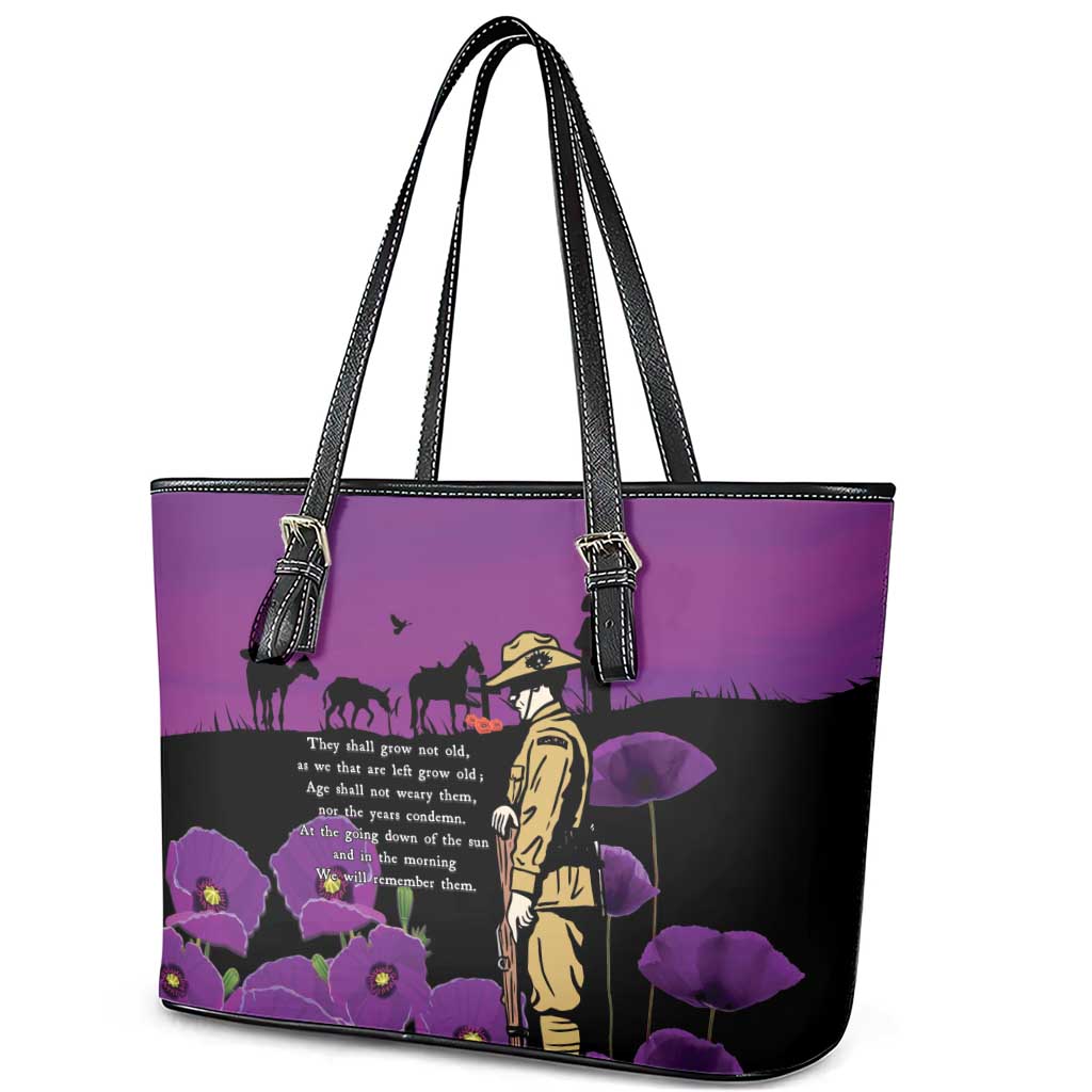 ANZAC Soldier and War Animals Leather Tote Bag We Will Remember Them