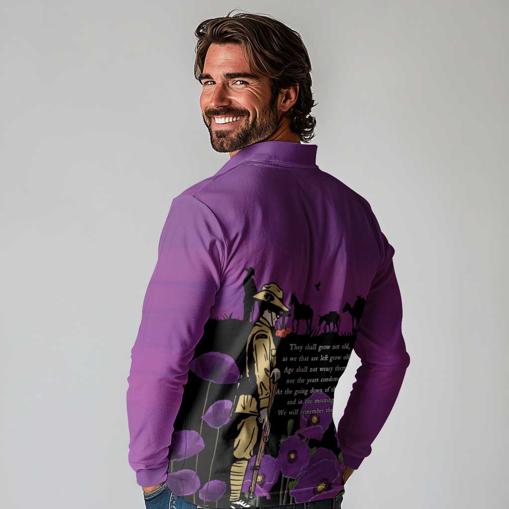 ANZAC Soldier and War Animals Long Sleeve Polo Shirt We Will Remember Them