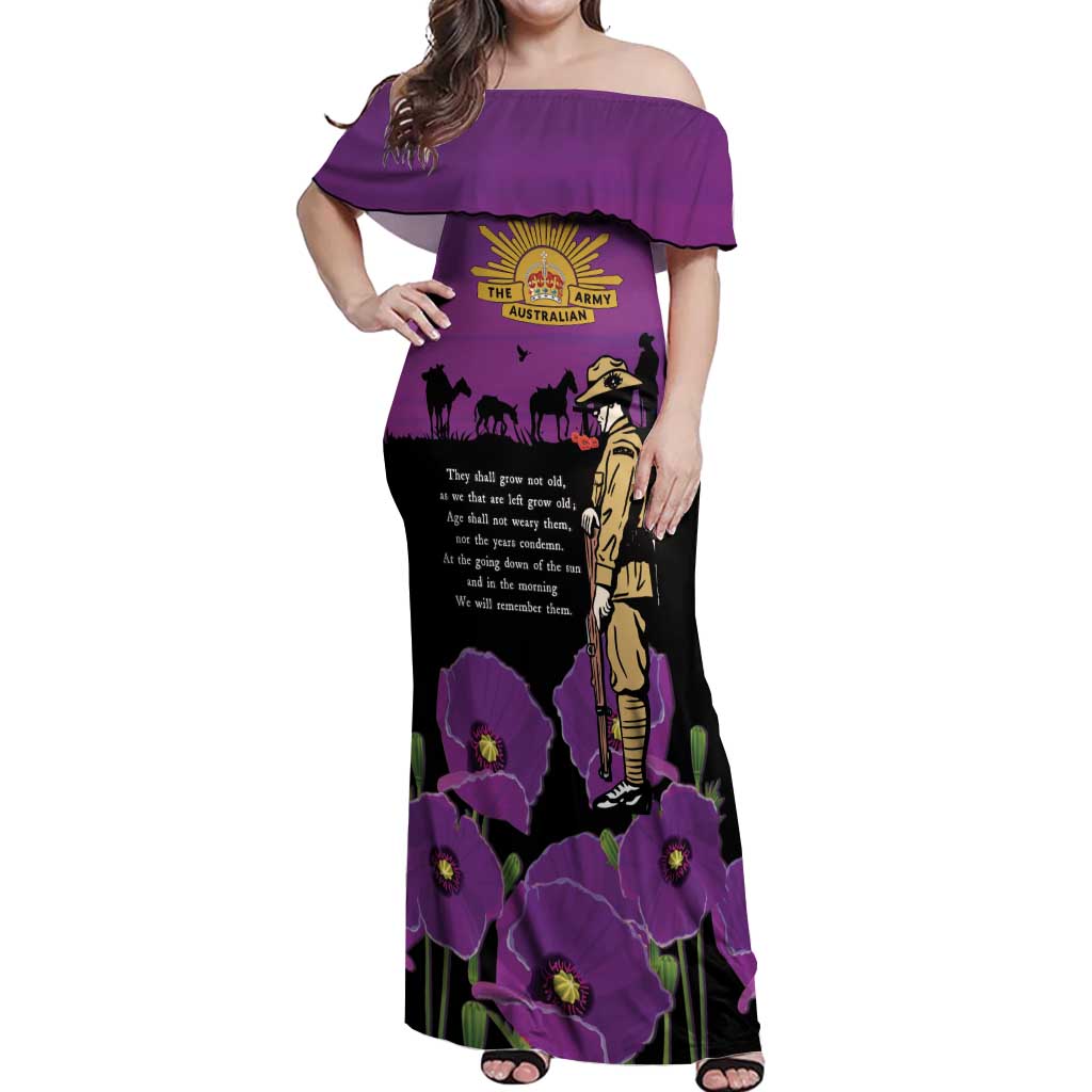 ANZAC Soldier and War Animals Off Shoulder Maxi Dress We Will Remember Them