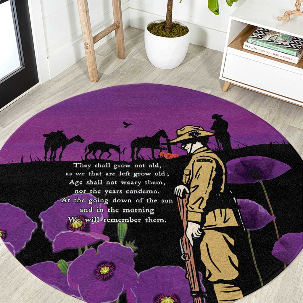 ANZAC Soldier and War Animals Round Carpet We Will Remember Them