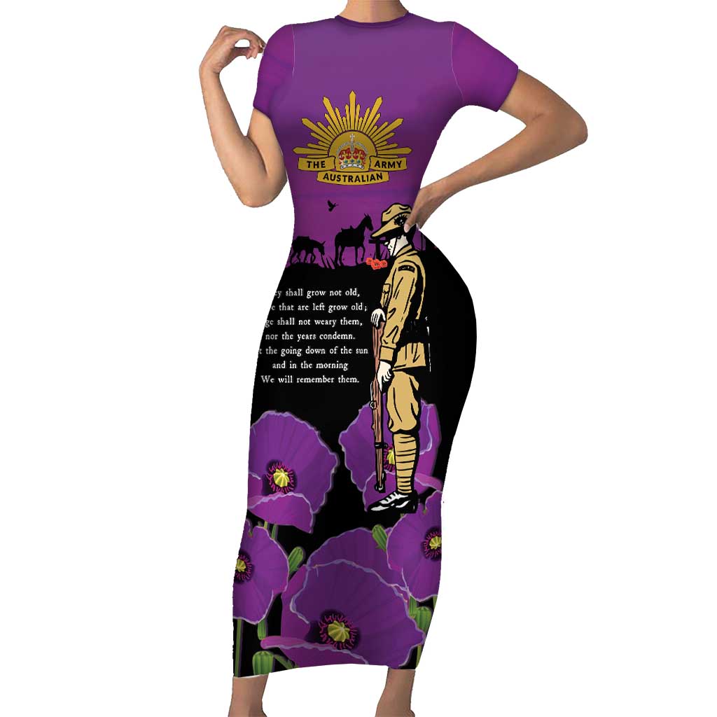 ANZAC Soldier and War Animals Short Sleeve Bodycon Dress We Will Remember Them