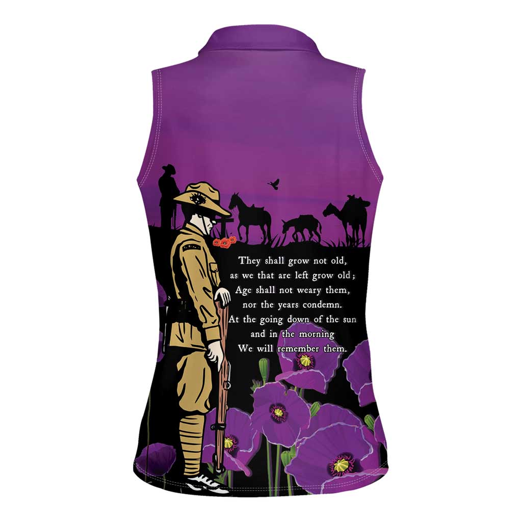 ANZAC Soldier and War Animals Women Sleeveless Polo Shirt We Will Remember Them