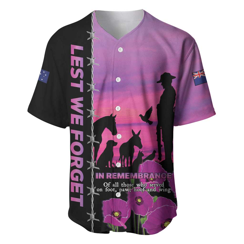 Personalised ANZAC War Animals Baseball Jersey Lest We Forget Memorial