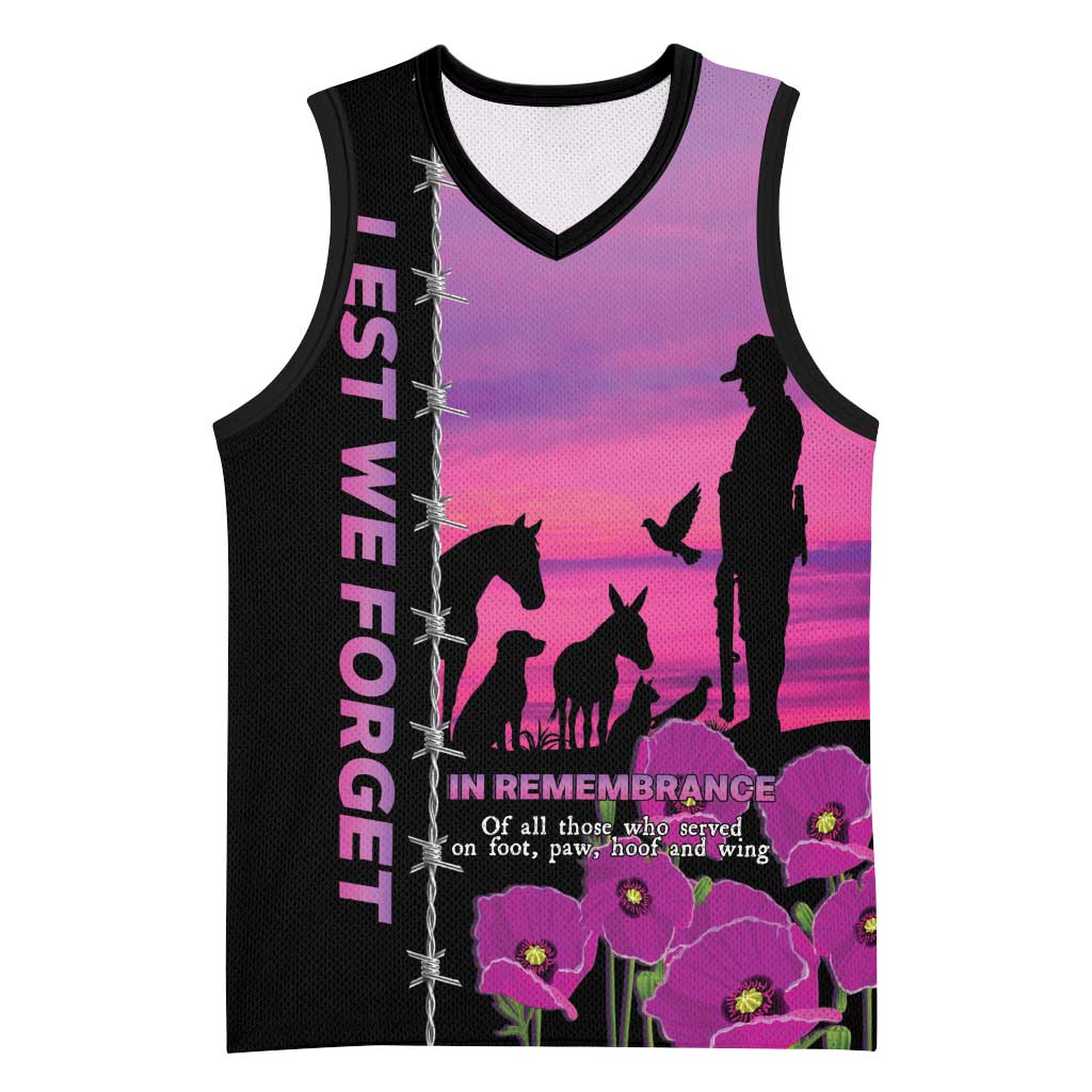 Personalised ANZAC War Animals Basketball Jersey Lest We Forget Memorial