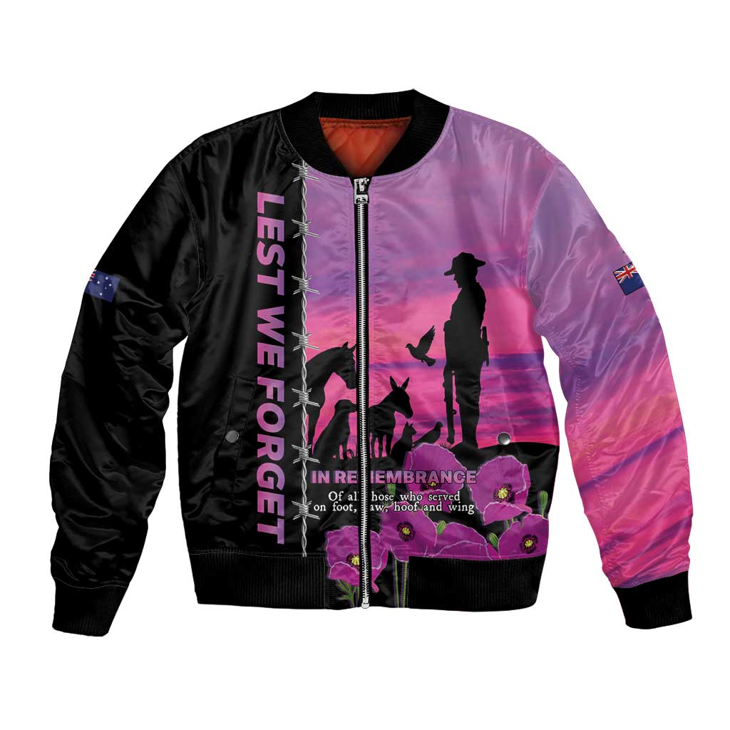Personalised ANZAC War Animals Bomber Jacket Lest We Forget Memorial