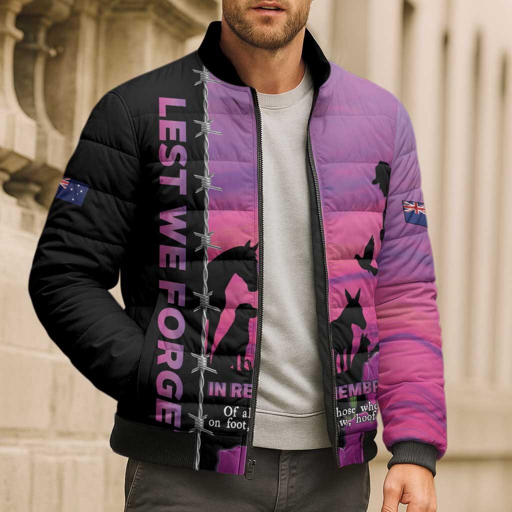 Personalised ANZAC War Animals Bomber Puffer Jacket Lest We Forget Memorial
