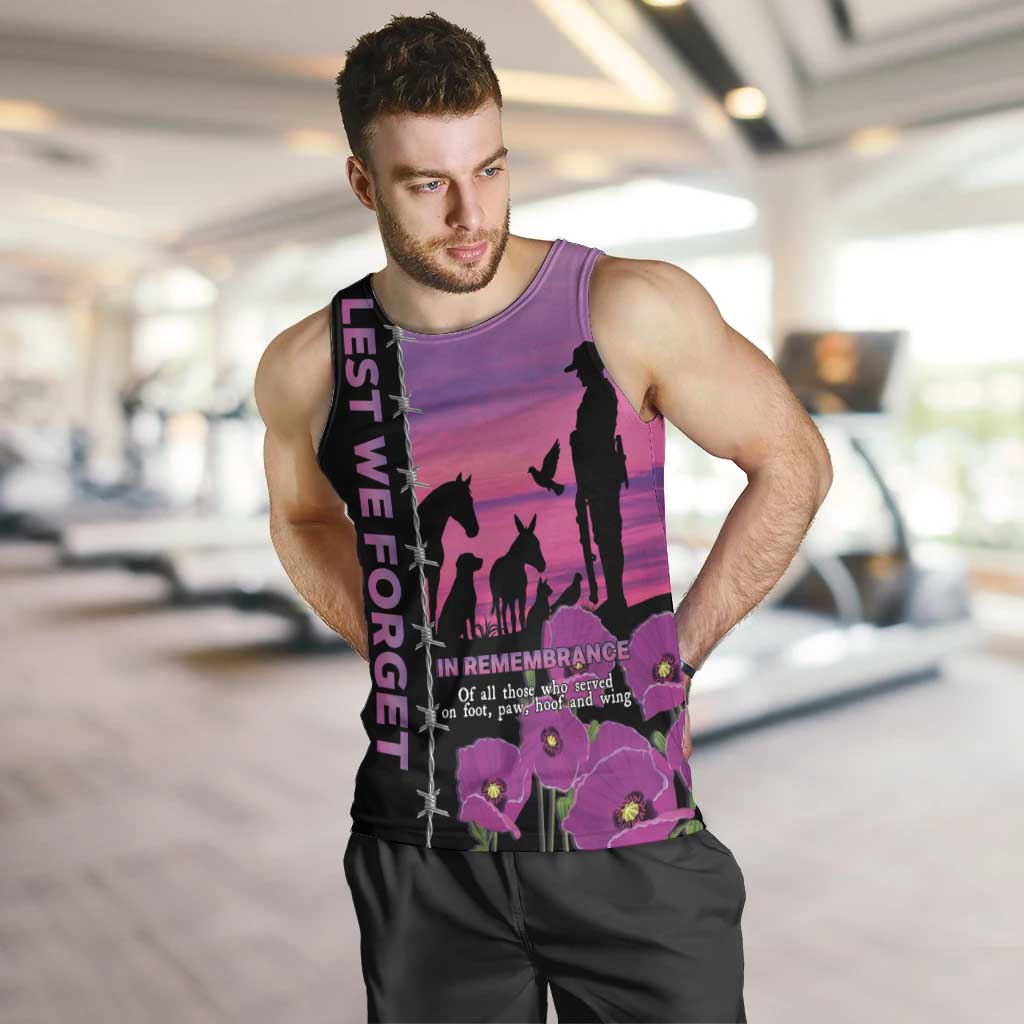 Personalised ANZAC War Animals Men Tank Top Lest We Forget Memorial