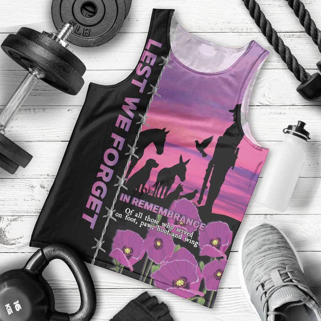 Personalised ANZAC War Animals Men Tank Top Lest We Forget Memorial