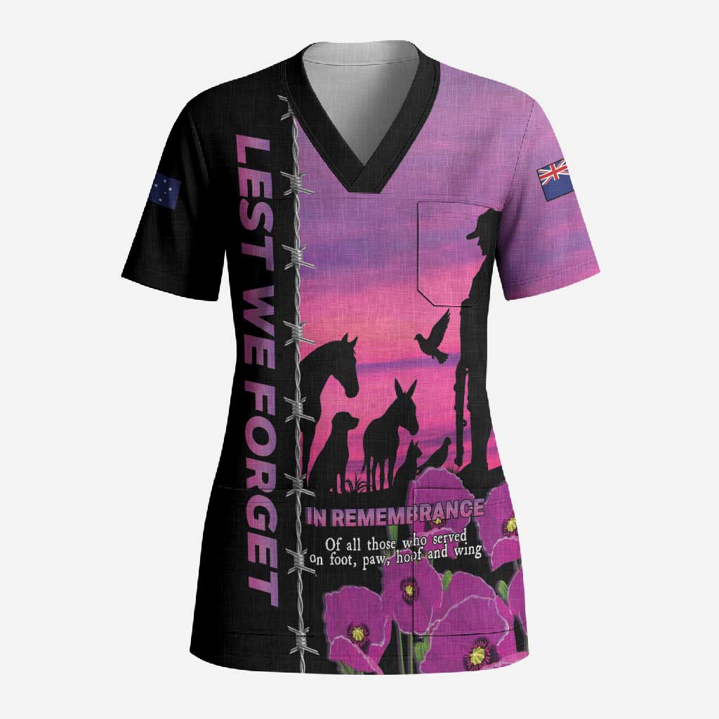 Personalised ANZAC War Animals Scrub Top Lest We Forget Memorial