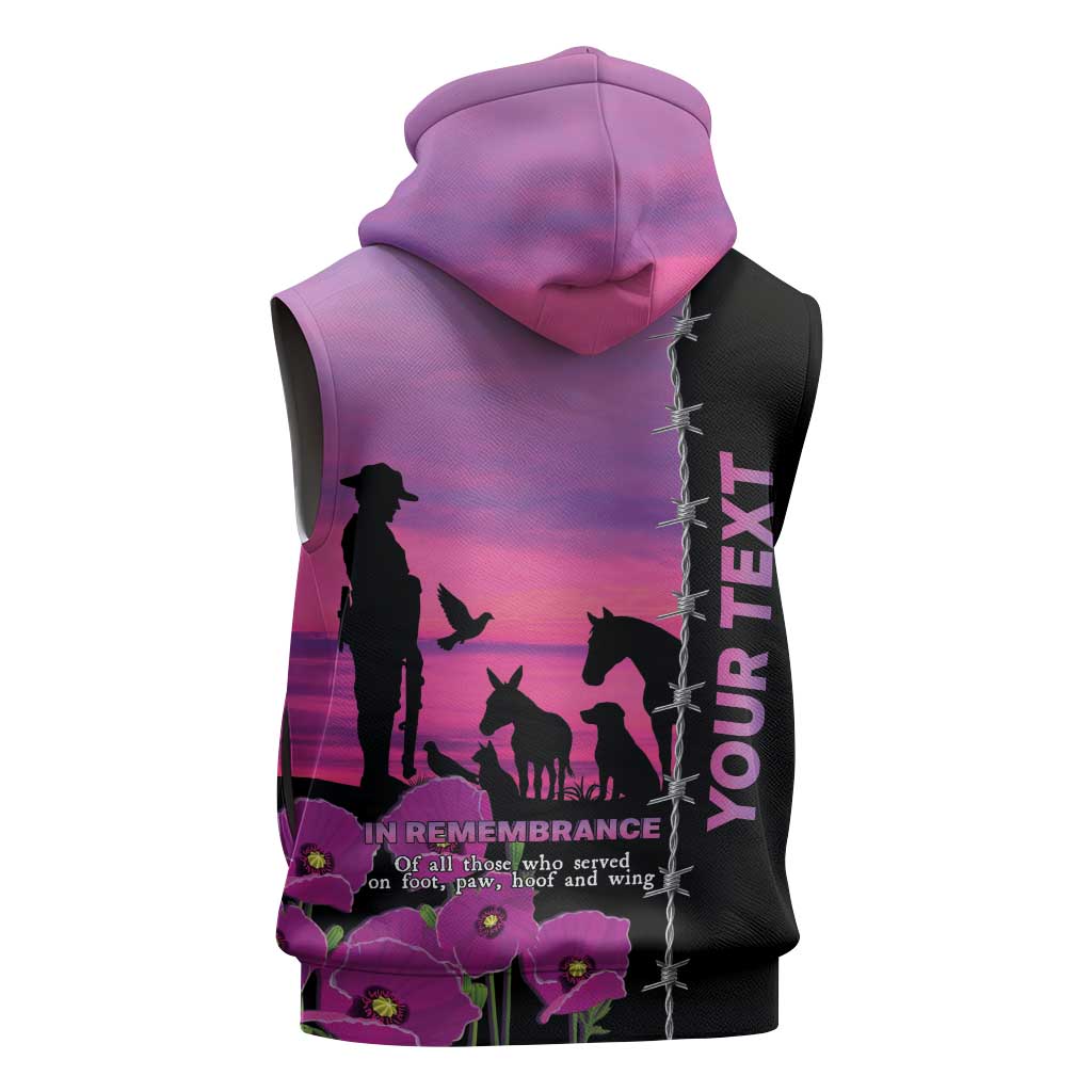 Personalised ANZAC War Animals Sleeveless Hoodie Lest We Forget Memorial