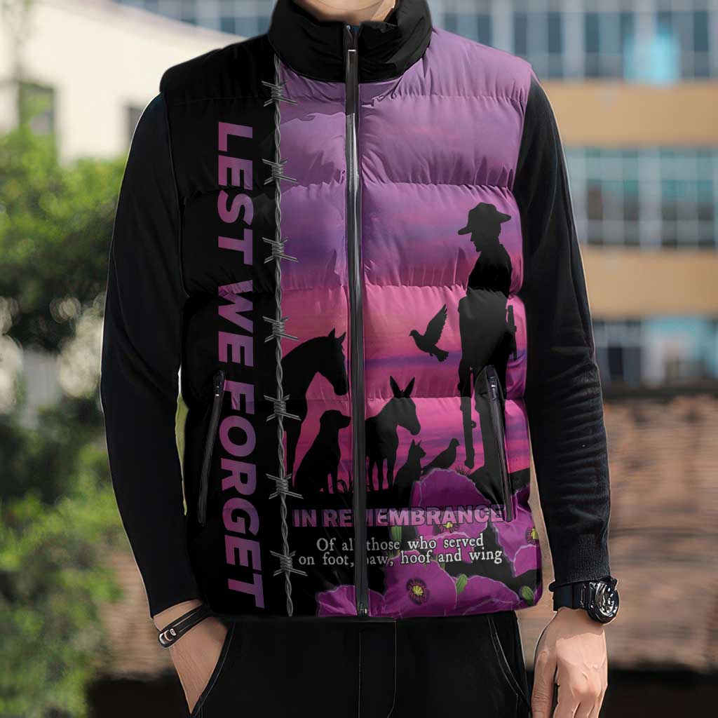 Personalised ANZAC War Animals Sleeveless Puffer Jacket Lest We Forget Memorial