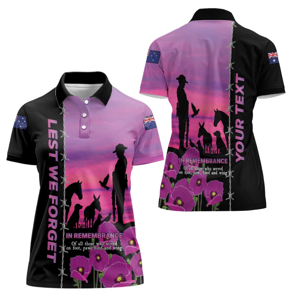 Personalised ANZAC War Animals Women Polo Shirt Lest We Forget Memorial