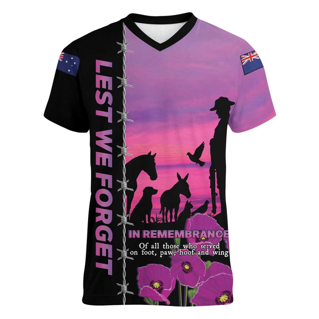 Personalised ANZAC War Animals Women V-Neck T-Shirt Lest We Forget Memorial