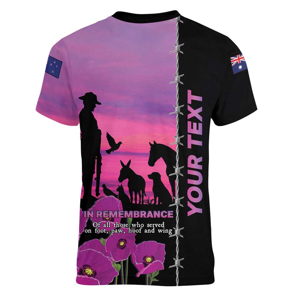 Personalised ANZAC War Animals Women V-Neck T-Shirt Lest We Forget Memorial