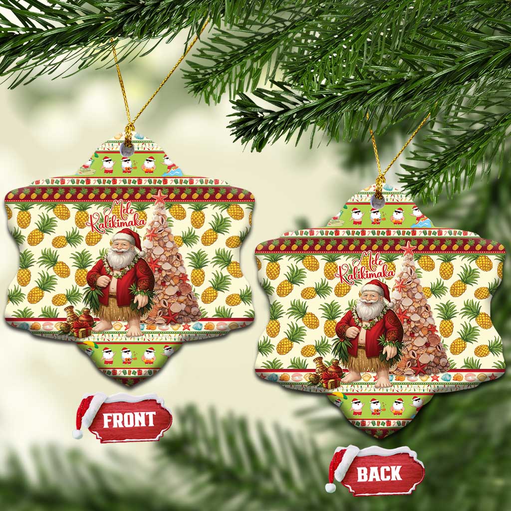Hawaiian Santa Aloha Pineapple Christmas Ceramic Ornament Mele Kalikimaka - Polynesian Pride
