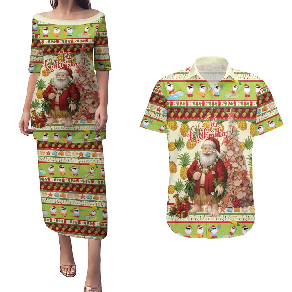 Hawaiian Santa Aloha Pineapple Christmas Couples Matching Puletasi and Hawaiian Shirt Mele Kalikimaka - Polynesian Pride