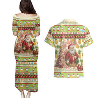 Hawaiian Santa Aloha Pineapple Christmas Couples Matching Puletasi and Hawaiian Shirt Mele Kalikimaka - Polynesian Pride