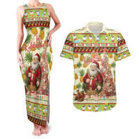 Hawaiian Santa Aloha Pineapple Christmas Couples Matching Tank Maxi Dress and Hawaiian Shirt Mele Kalikimaka LT15 Cream - Polynesian Pride