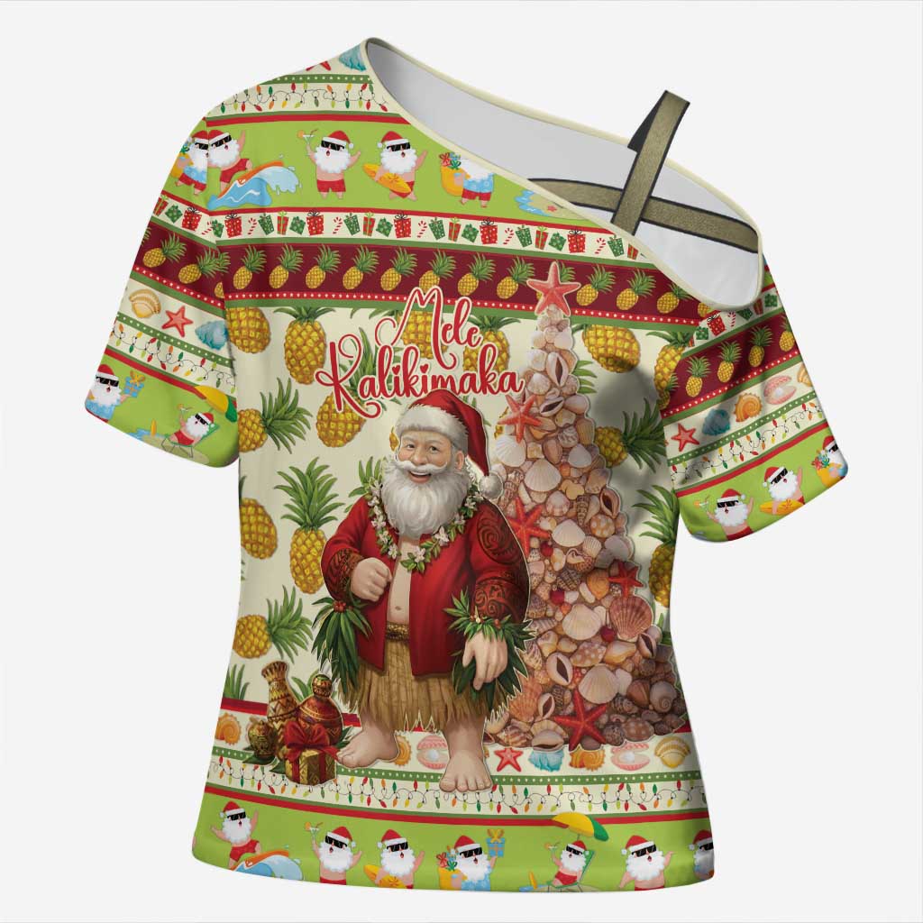 Hawaiian Santa Aloha Pineapple Christmas Cross Shoulder Shirt Mele Kalikimaka - Polynesian Pride