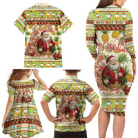 Hawaiian Santa Aloha Pineapple Christmas Family Matching Long Sleeve Bodycon Dress and Hawaiian Shirt Mele Kalikimaka - Polynesian Pride