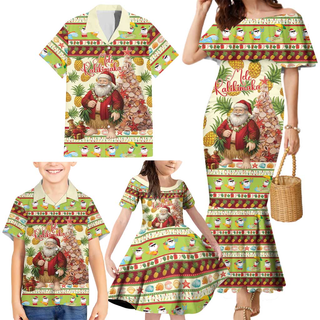 Hawaiian Santa Aloha Pineapple Christmas Family Matching Mermaid Dress and Hawaiian Shirt Mele Kalikimaka LT15 - Polynesian Pride