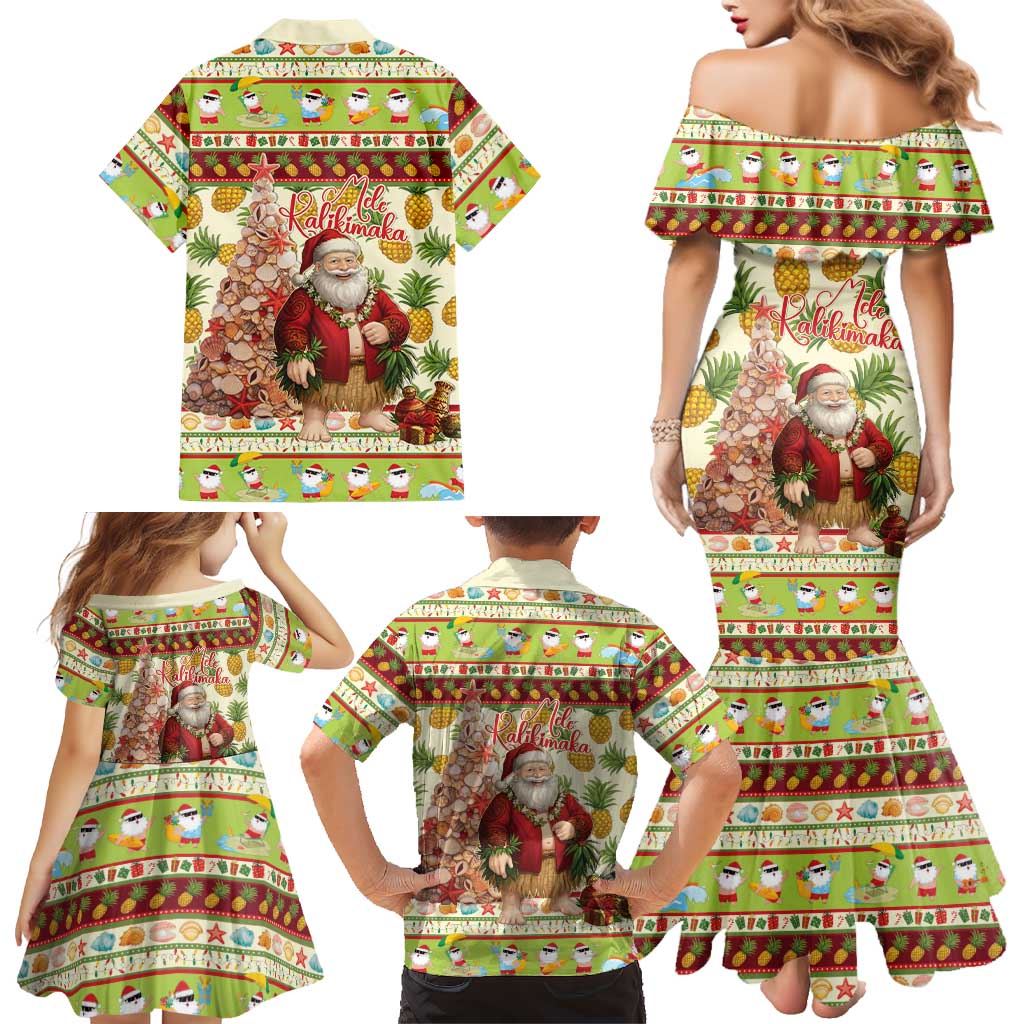 Hawaiian Santa Aloha Pineapple Christmas Family Matching Mermaid Dress and Hawaiian Shirt Mele Kalikimaka LT15 - Polynesian Pride