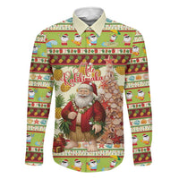 Hawaiian Santa Aloha Pineapple Christmas Family Matching Off The Shoulder Long Sleeve Dress and Hawaiian Shirt Mele Kalikimaka LT15 Dad's Shirt - Long Sleeve Cream - Polynesian Pride