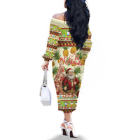 Hawaiian Santa Aloha Pineapple Christmas Family Matching Off The Shoulder Long Sleeve Dress and Hawaiian Shirt Mele Kalikimaka LT15 - Polynesian Pride