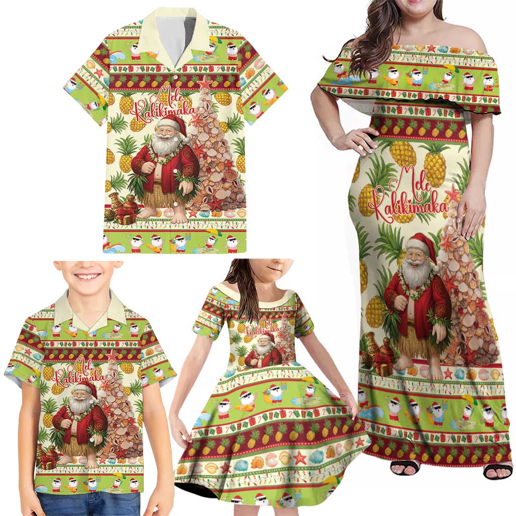 Hawaiian Santa Aloha Pineapple Christmas Family Matching Off Shoulder Maxi Dress and Hawaiian Shirt Mele Kalikimaka - Polynesian Pride