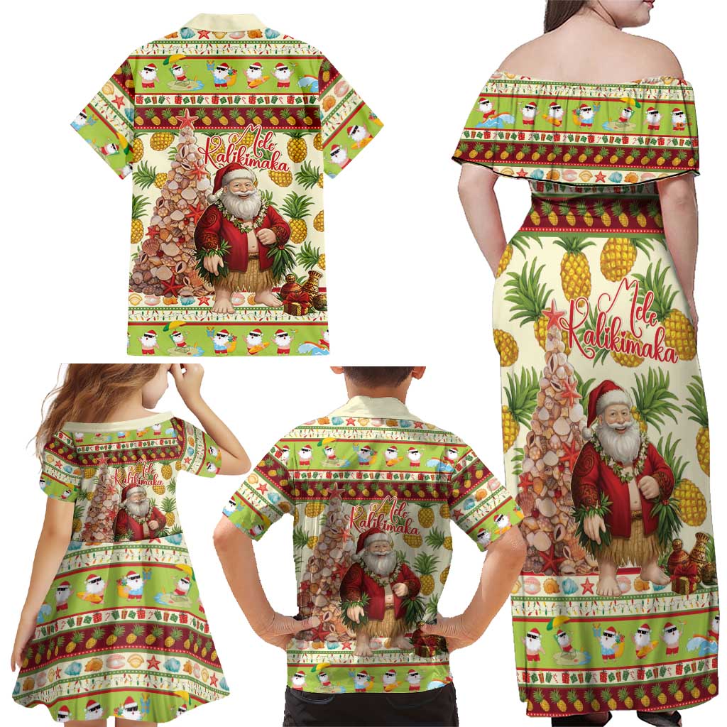Hawaiian Santa Aloha Pineapple Christmas Family Matching Off Shoulder Maxi Dress and Hawaiian Shirt Mele Kalikimaka LT15 - Polynesian Pride