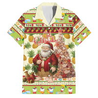 Hawaiian Santa Aloha Pineapple Christmas Family Matching Off Shoulder Maxi Dress and Hawaiian Shirt Mele Kalikimaka LT15 Dad's Shirt - Short Sleeve Cream - Polynesian Pride