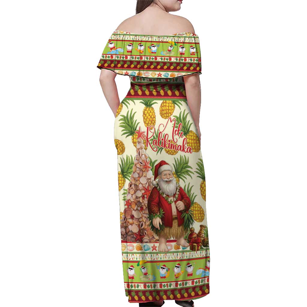 Hawaiian Santa Aloha Pineapple Christmas Family Matching Off Shoulder Maxi Dress and Hawaiian Shirt Mele Kalikimaka LT15 - Polynesian Pride