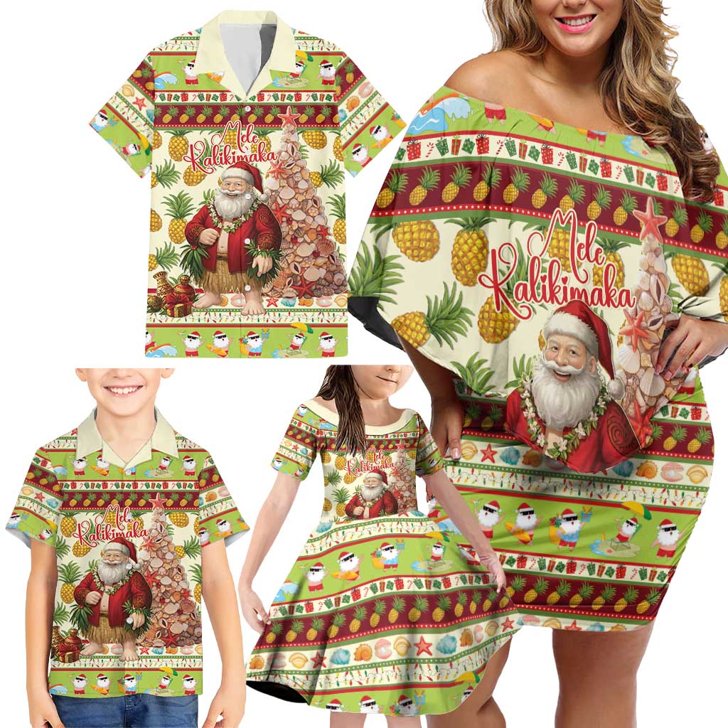 Hawaiian Santa Aloha Pineapple Christmas Family Matching Off Shoulder Short Dress and Hawaiian Shirt Mele Kalikimaka LT15 - Polynesian Pride