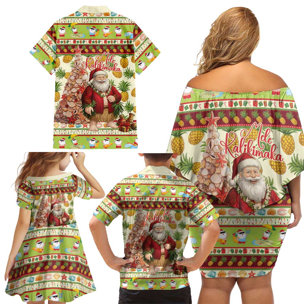 Hawaiian Santa Aloha Pineapple Christmas Family Matching Off Shoulder Short Dress and Hawaiian Shirt Mele Kalikimaka LT15 - Polynesian Pride