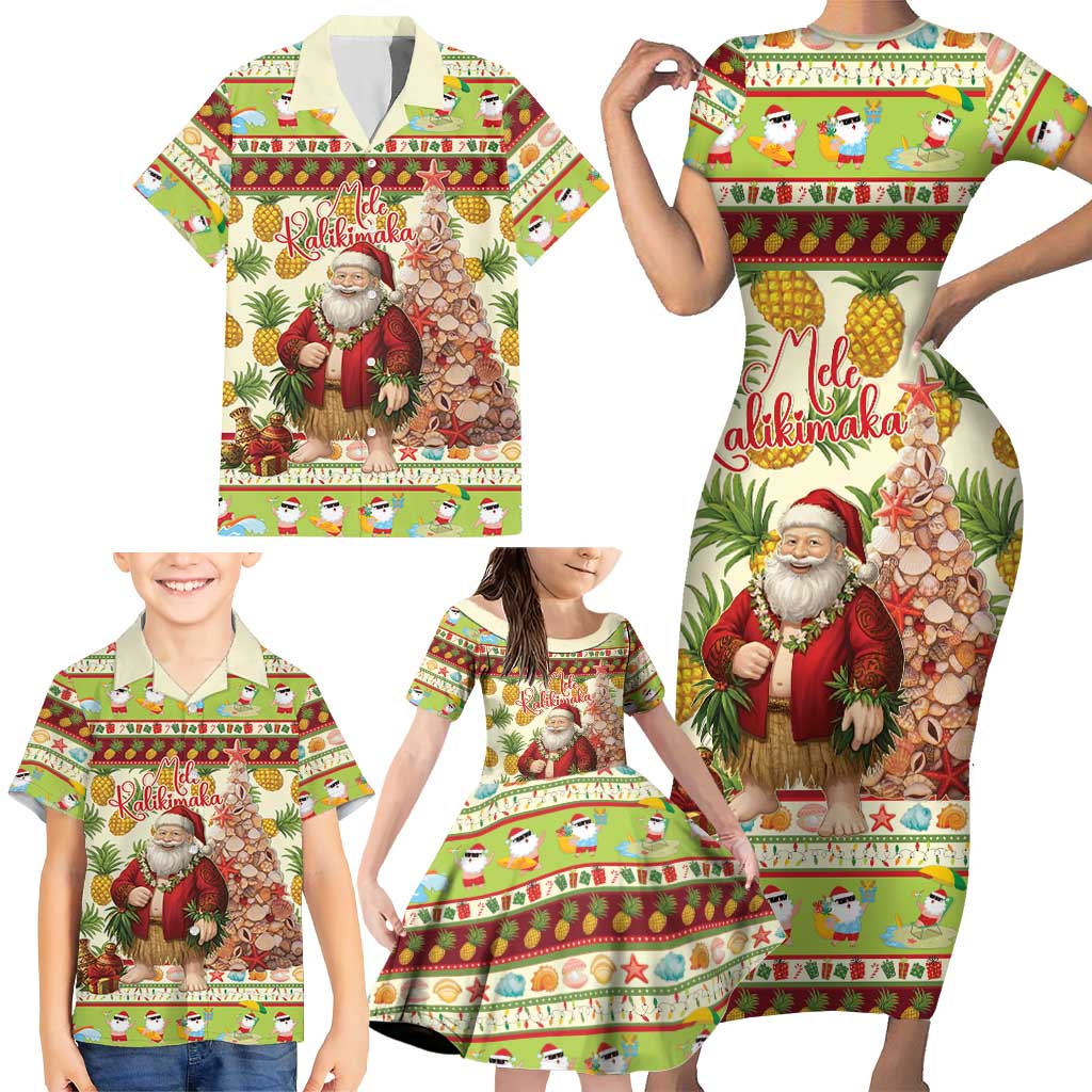 Hawaiian Santa Aloha Pineapple Christmas Family Matching Short Sleeve Bodycon Dress and Hawaiian Shirt Mele Kalikimaka - Polynesian Pride