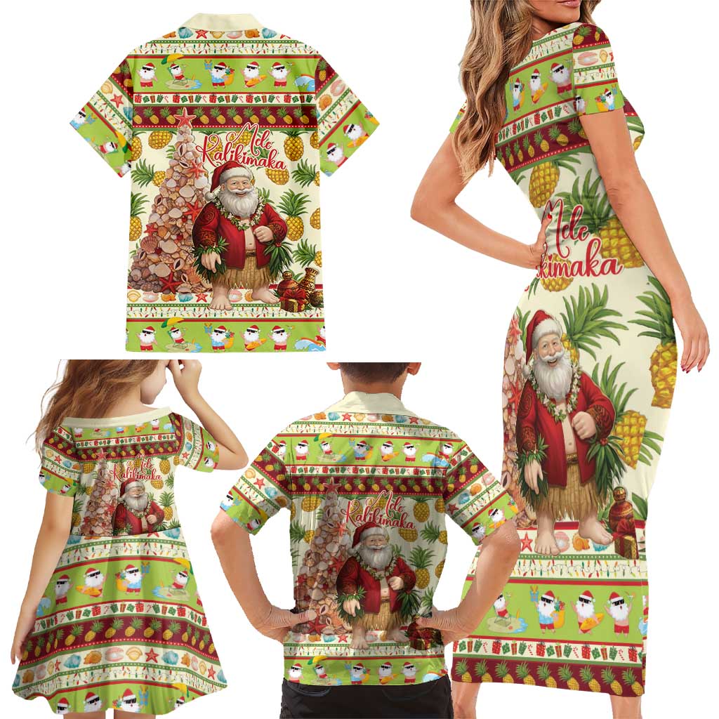 Hawaiian Santa Aloha Pineapple Christmas Family Matching Short Sleeve Bodycon Dress and Hawaiian Shirt Mele Kalikimaka LT15 - Polynesian Pride