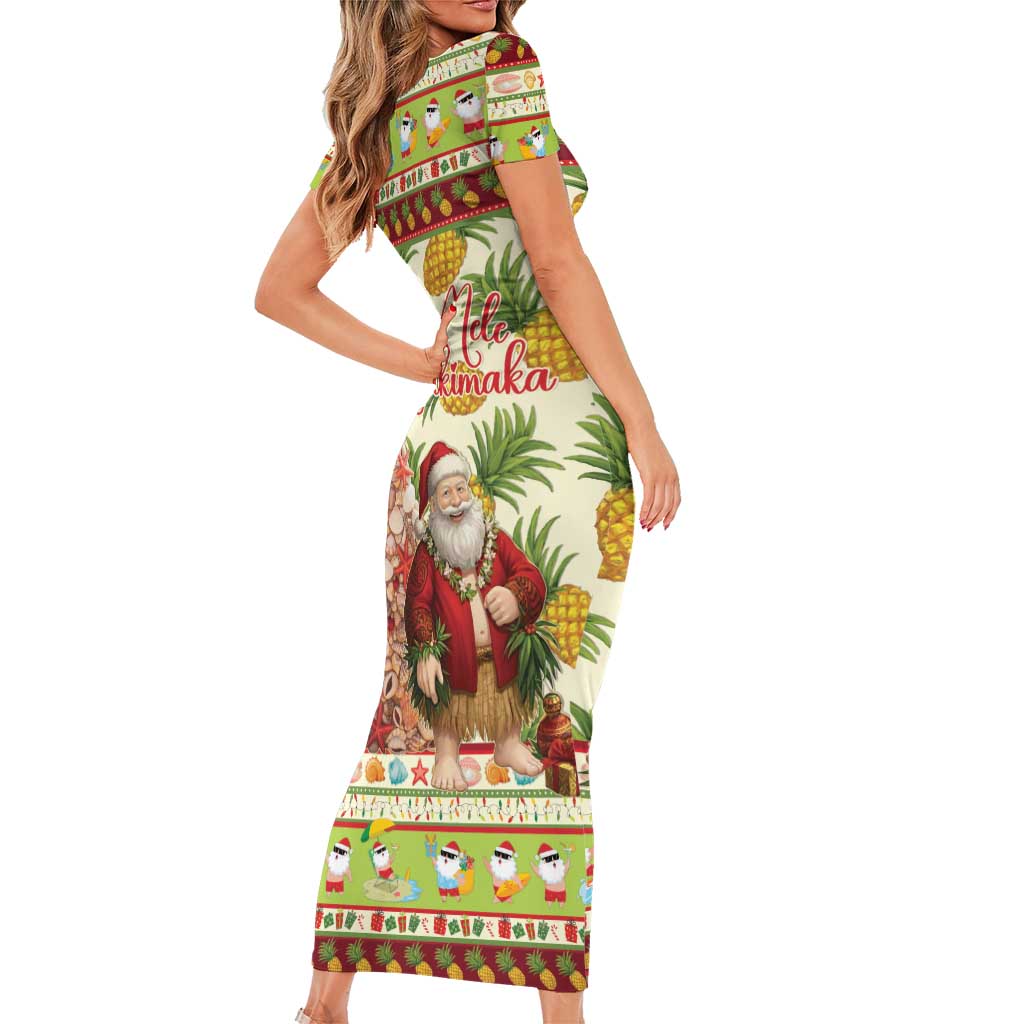 Hawaiian Santa Aloha Pineapple Christmas Family Matching Short Sleeve Bodycon Dress and Hawaiian Shirt Mele Kalikimaka LT15 - Polynesian Pride