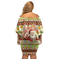 Hawaiian Santa Aloha Pineapple Christmas Off Shoulder Short Dress Mele Kalikimaka - Polynesian Pride