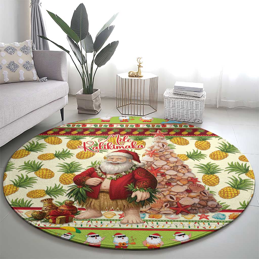 Hawaiian Santa Aloha Pineapple Christmas Round Carpet Mele Kalikimaka - Polynesian Pride