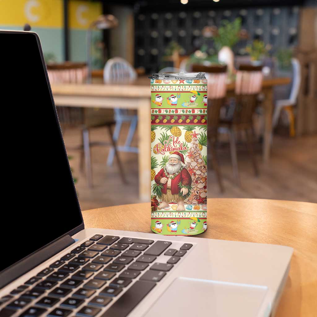 Hawaiian Santa Aloha Pineapple Christmas Skinny Tumbler Mele Kalikimaka - Polynesian Pride