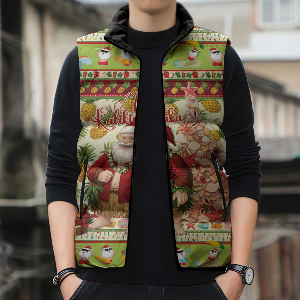 Hawaiian Santa Aloha Pineapple Christmas Sleeveless Puffer Jacket Mele Kalikimaka - Polynesian Pride