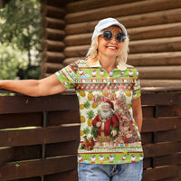 Hawaiian Santa Aloha Pineapple Christmas Women Polo Shirt Mele Kalikimaka - Polynesian Pride