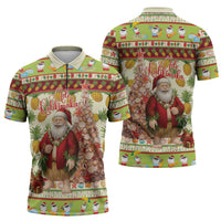 Hawaiian Santa Aloha Pineapple Christmas Zipper Polo Shirt Mele Kalikimaka - Polynesian Pride